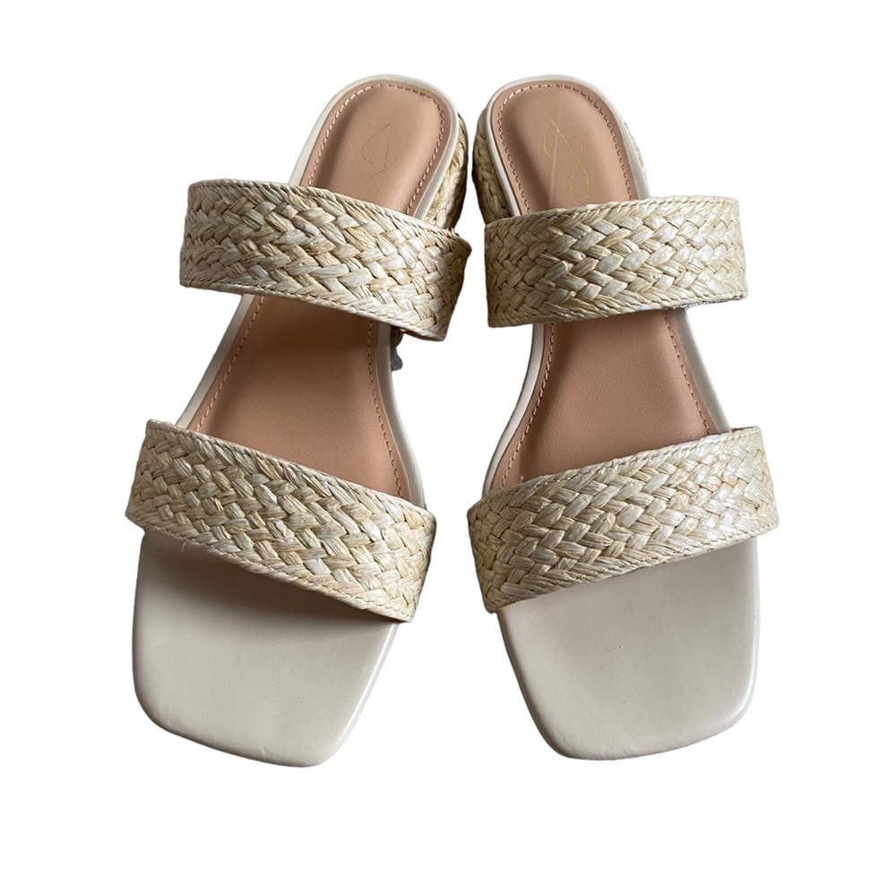 NWT Joie raffia natural beige flat slide sandals two bands 9.5